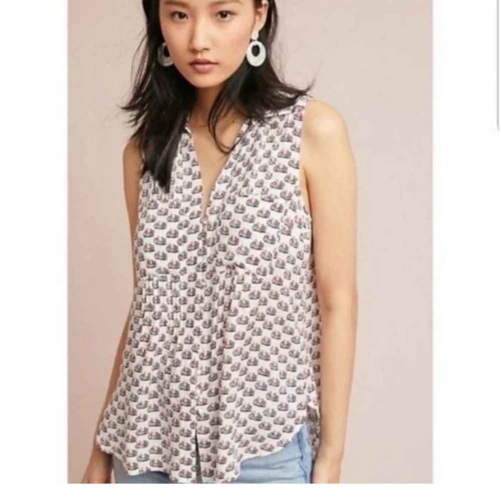 Limited edition Anthropologie bicycle Patterned Sleeveless tank Blouse size L